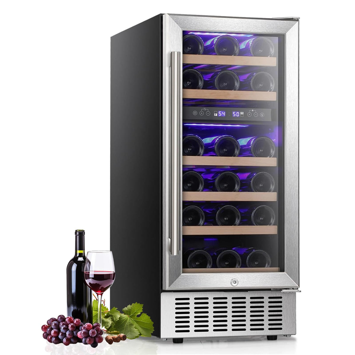 Electactic 48 Can Beverage Refrigerator,12 Bottle Wine Cooler with Seamless Stainless Steel & Glass Door, Digital Temperature Display, Countertop Mini Fridge for Soda, Wine or Beer, Silver
