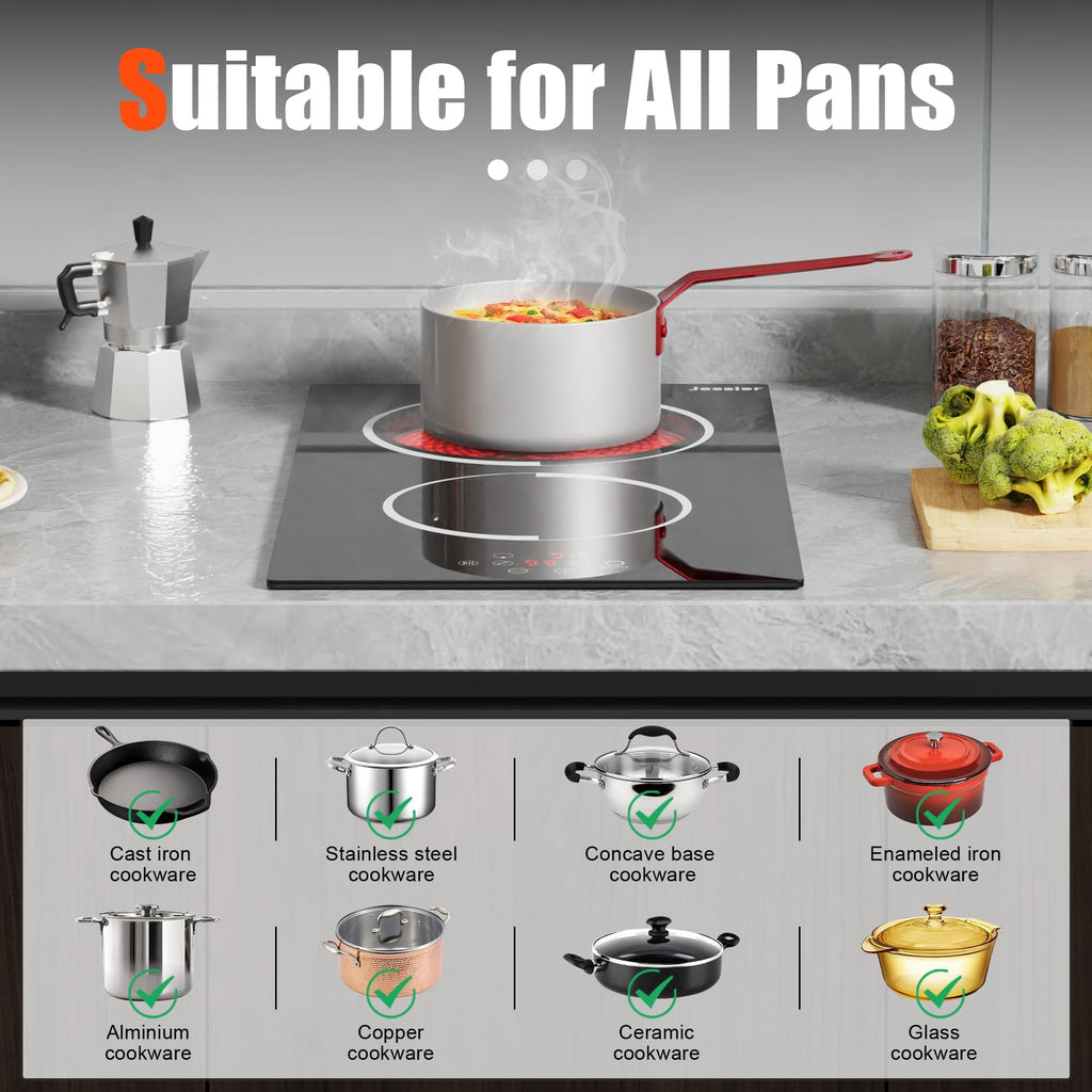 2 Burner Electric Cooktop 110V 2000W Countertop or Built-in