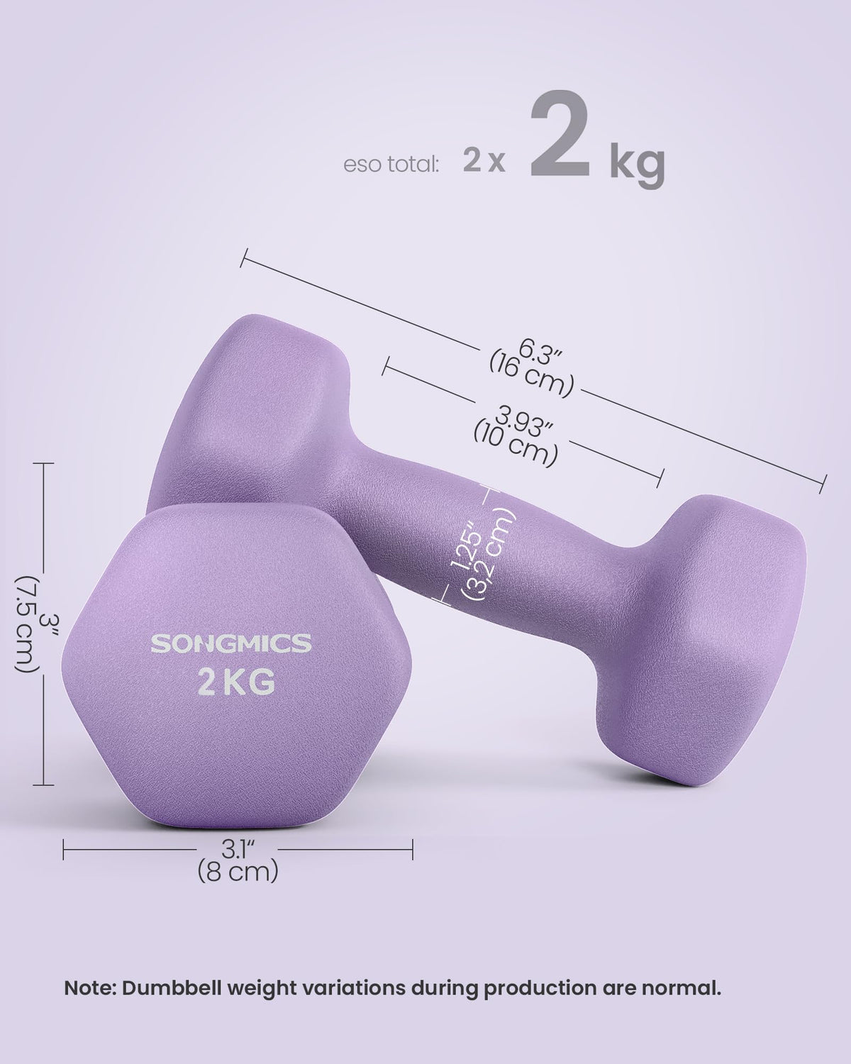 SONGMICS Hex Neoprene Dumbbells, 1/2/3/4/5KG Pair Weights for Fitness Training