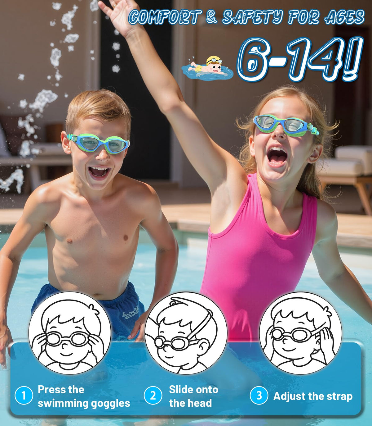 Kids Swimming Goggles for Boys & Girls Aged 6-14, Anti-Fog