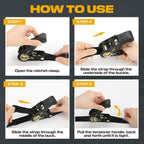 Ratchet Straps with Hook, 6M x 25MM, Heavy Duty, 4 Pack/Black
