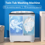 Erivess Portable Twin Tub 19lbs Washing Machine with Drying Rack and 10 Hangers, 12lbs Washer Mini Compact Laundry Machine with 7lbs Spinner, 1500rpm Semi-automatic Washer Combo for Dorm&Apartment