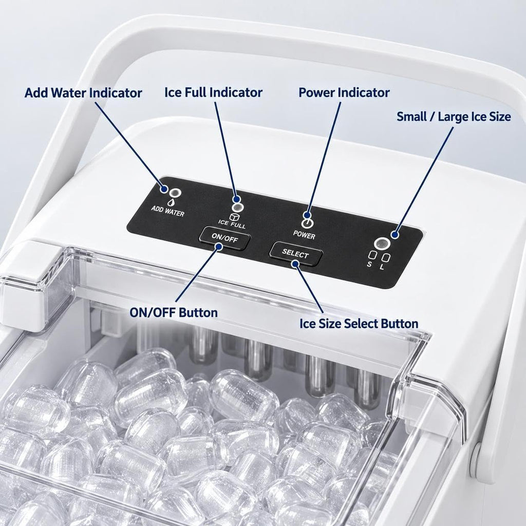 Electactic Portable Ice Maker Countertop,8 Bullet Ice in 6 Mins,2 Ice Size