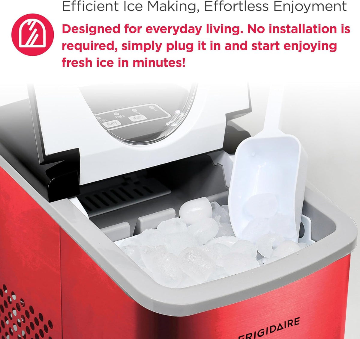 Frigidaire 26 Lbs per Day Portable Compact Maker, Ice Making Machine, Red Stainless, Medium