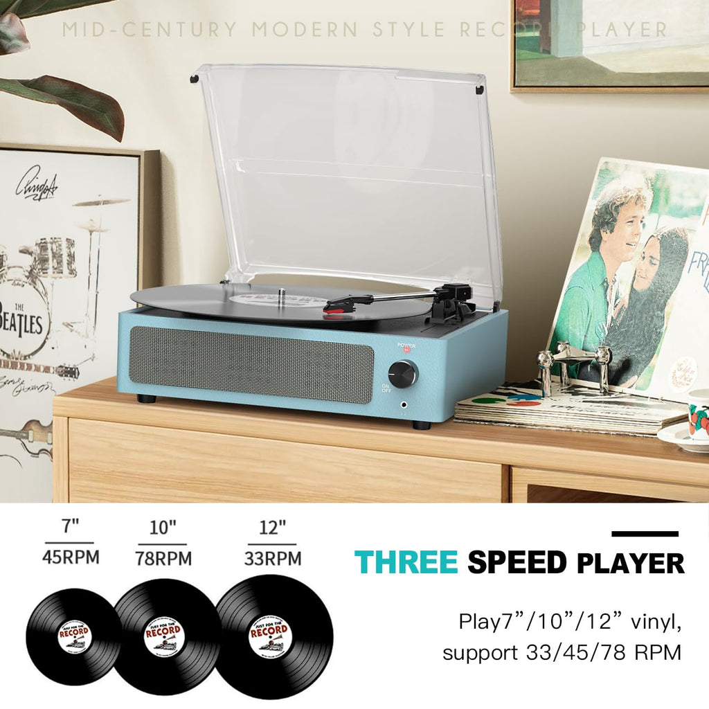 Seasonlife® Retro Vinyl Record Player with Stereo Speakers,Walnut Brown