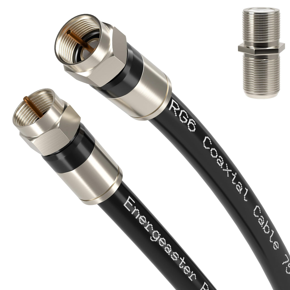 energeaster 10FT RG6 Coaxial Cable with Waterproof Rubber Boot, Black