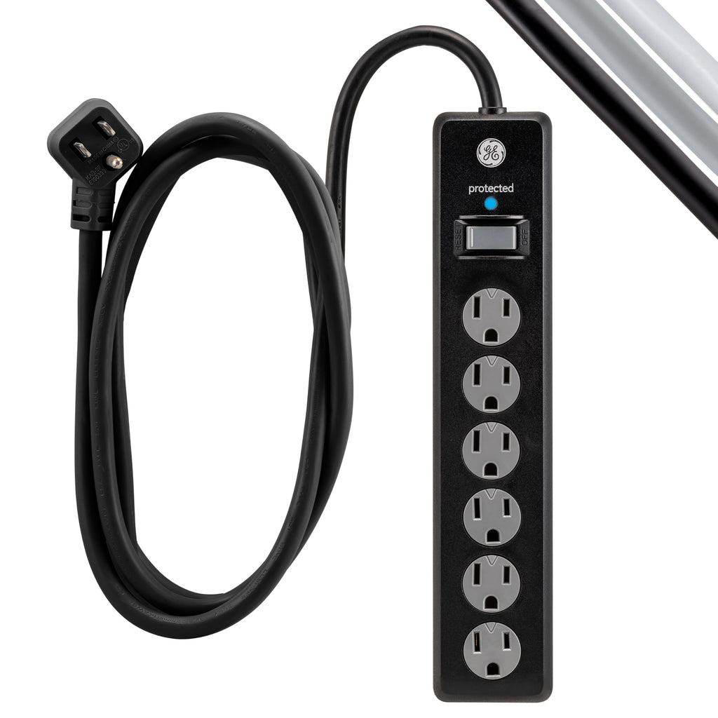 GE Surge Protector Power Strip, 6 Ft Extension Cord, 6 Outlet Extender