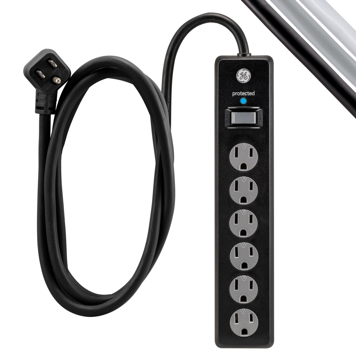 GE Surge Protector Power Strip, 6 Ft Extension Cord, 6 Outlet Extender