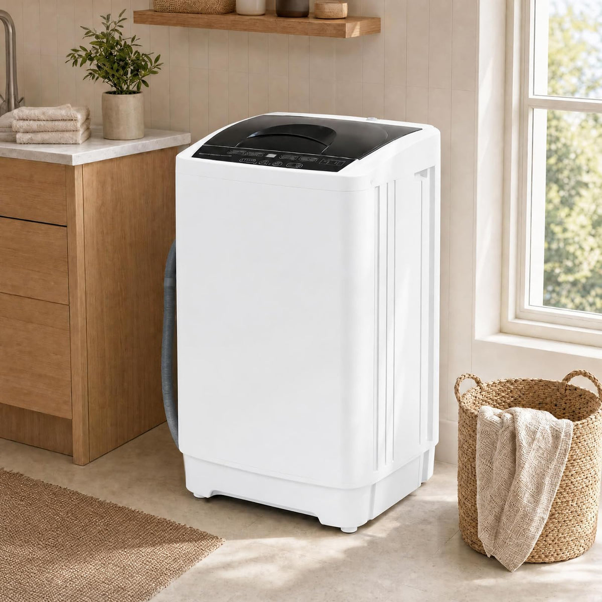 COSTWAY 8.8LBS Portable Washing Machine, Full-Automatic w/Drain Pump, White