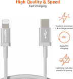 Amazon Basics USB to Lightning Cable, Nylon Braided Charger for iPhone 14 13 12 11 X iPad, 0.9 m, Silver