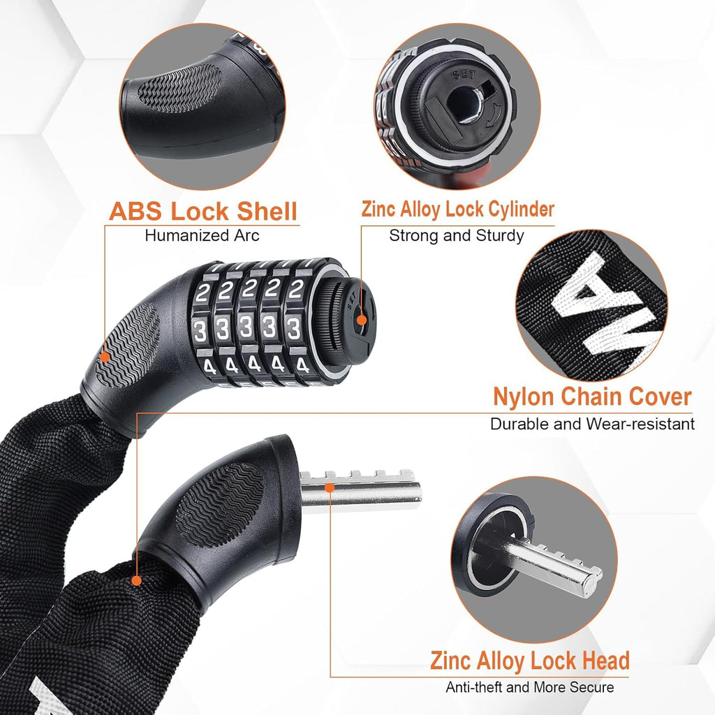 GRIFEMA GA1201-12 Bike Locks High Security with 2 Keys, Bike Chain Lock Heavy Duty, 120cm Bicycle/Cycling Locks for Bike Cycle, Moto, Door, Gate Fence, Black/White