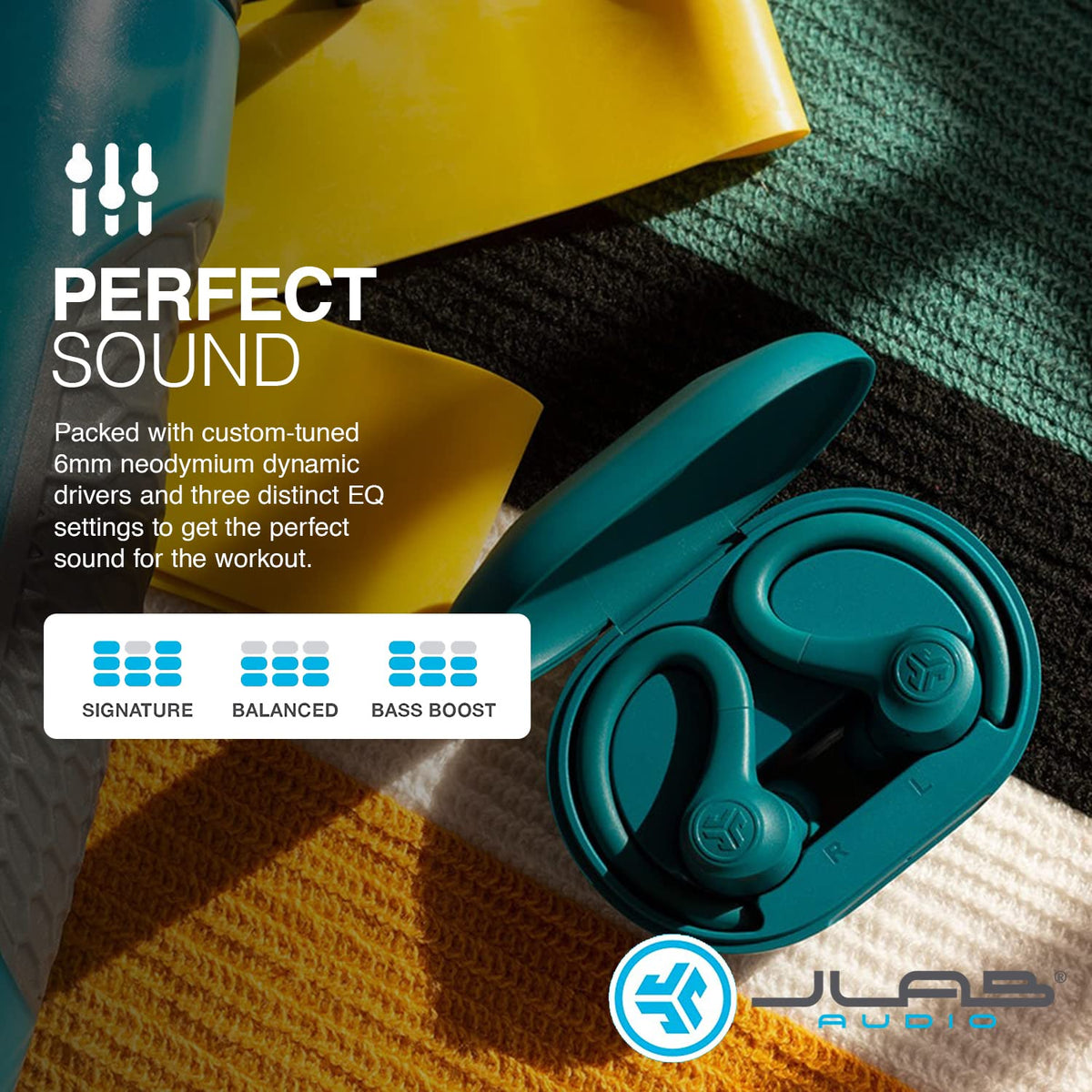 JLab, Go Sport+, True Wireless Workout Earbuds, Bluetooth Sport Earbuds, Clear Calling, Sand