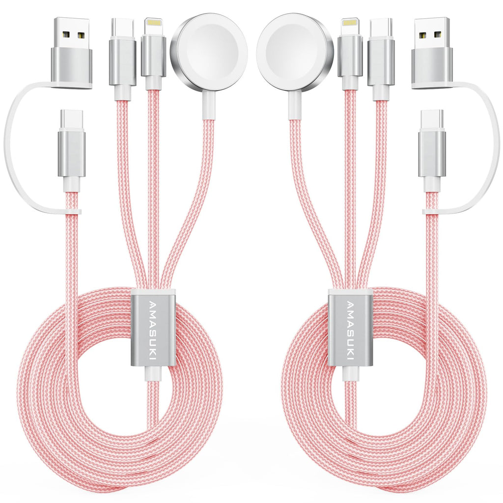 Travel Essentials,3 in 2 USB C Cable for Apple Watch Charger,iPhone Charger,Multi Charging Cable,Cruise Vacation Camping Essentials,Portable for iWatch Series 12-2/Ultra/SE & iPhone 18 17-12,Car,Pink