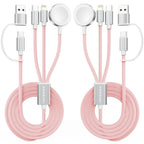 Travel Essentials,3 in 2 USB C Cable for Apple Watch Charger,iPhone Charger,Multi Charging Cable,Cruise Vacation Camping Essentials,Portable for iWatch Series 12-2/Ultra/SE & iPhone 18 17-12,Car,Pink