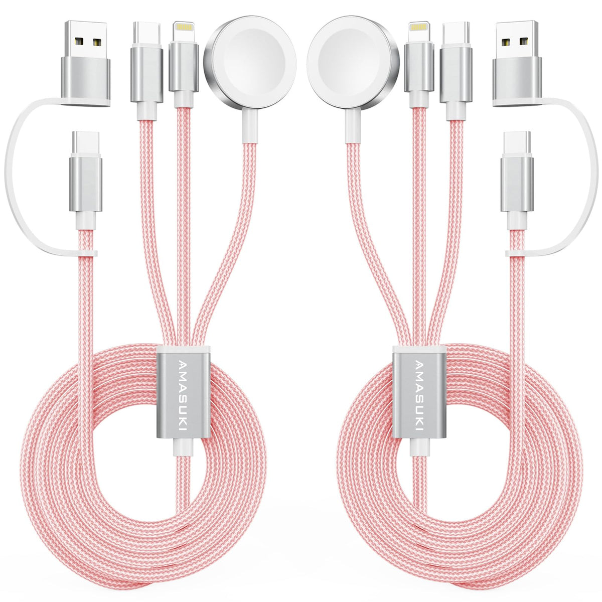 Travel Essentials,3 in 2 USB C Cable for Apple Watch Charger,iPhone Charger,Multi Charging Cable,Cruise Vacation Camping Essentials,Portable for iWatch Series 12-2/Ultra/SE & iPhone 18 17-12,Car,Pink