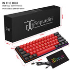 Snpurdiri 60% Wired Mechanical Gaming Keyboard, Ice Blue LED Backlit 61 Keys Mini Wired Office Keyboard for Windows Laptop PC Mac (Black-White, Red Switches)