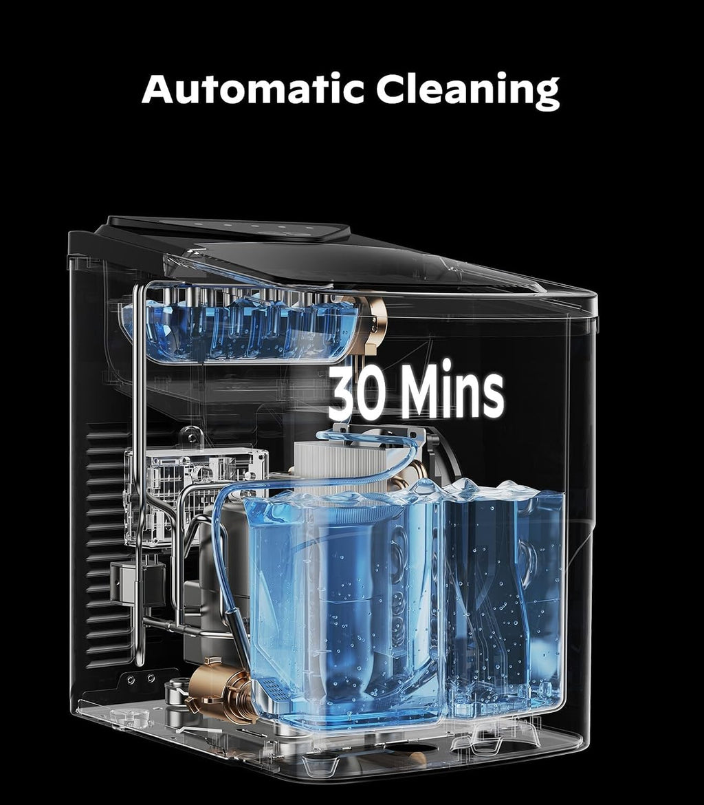 Silonn Ice Maker Countertop, 9 Cubes Ready in 6 Mins, 26lbs in 24Hrs, Self-Cleaning Ice Machine with Ice Scoop and Basket, 2 Sizes of Bullet Ice for Home Kitchen Office Bar Party