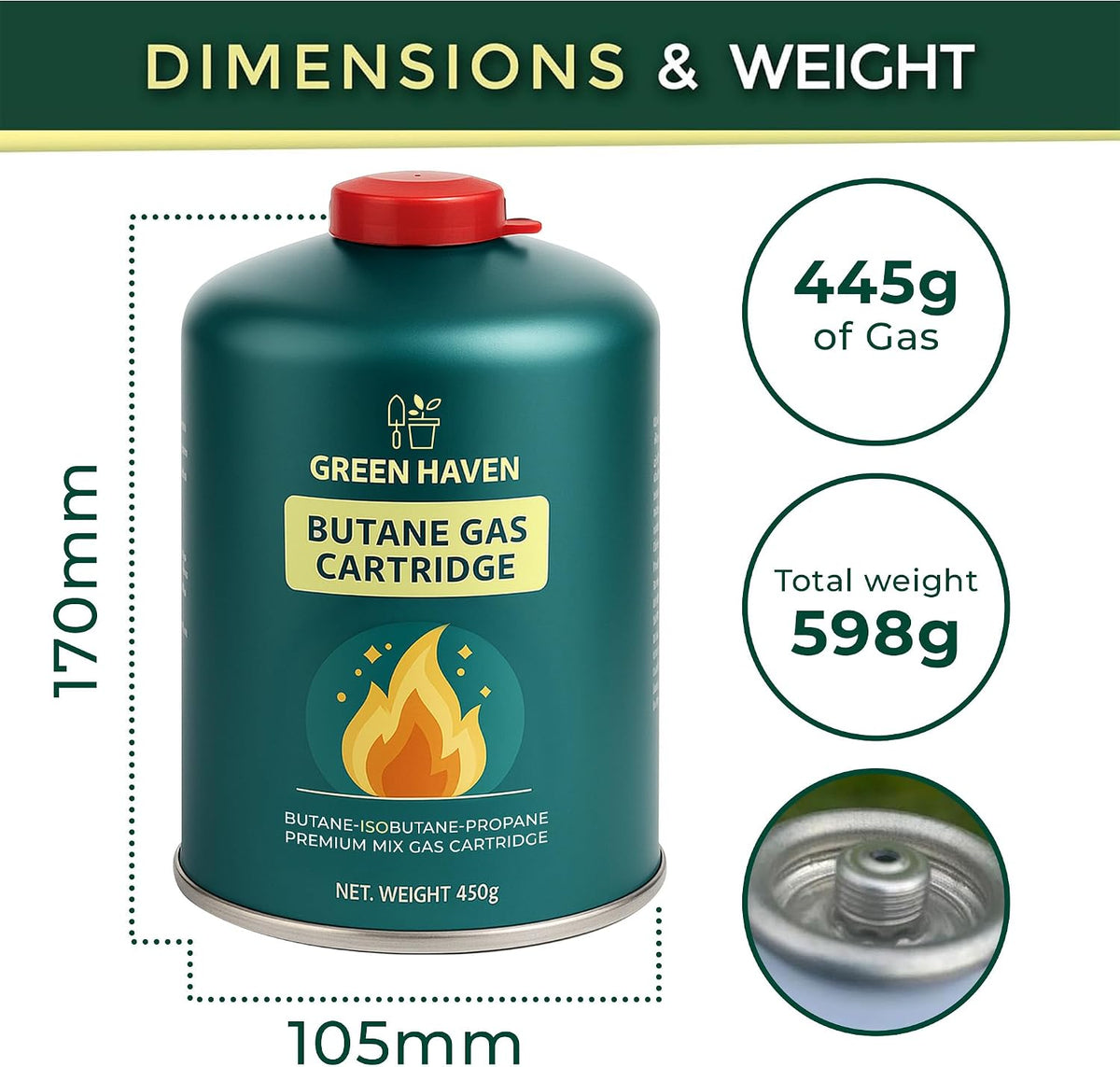 Green Haven Camping Gas Canisters | Butane Propane Mix, EN417 C500 Packs
