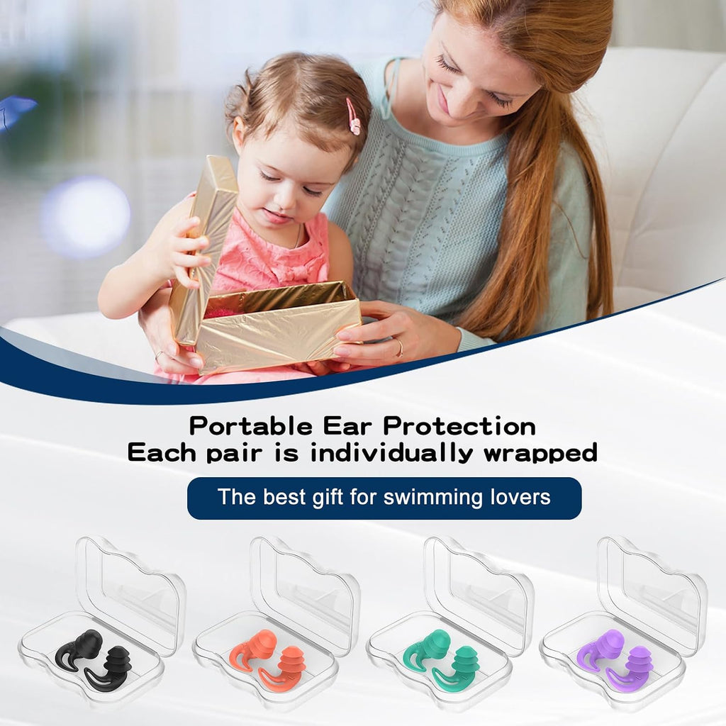 Swimming Ear Plugs for Kids,4 Pairs Reusable Silicone Ear Plugs Swimming