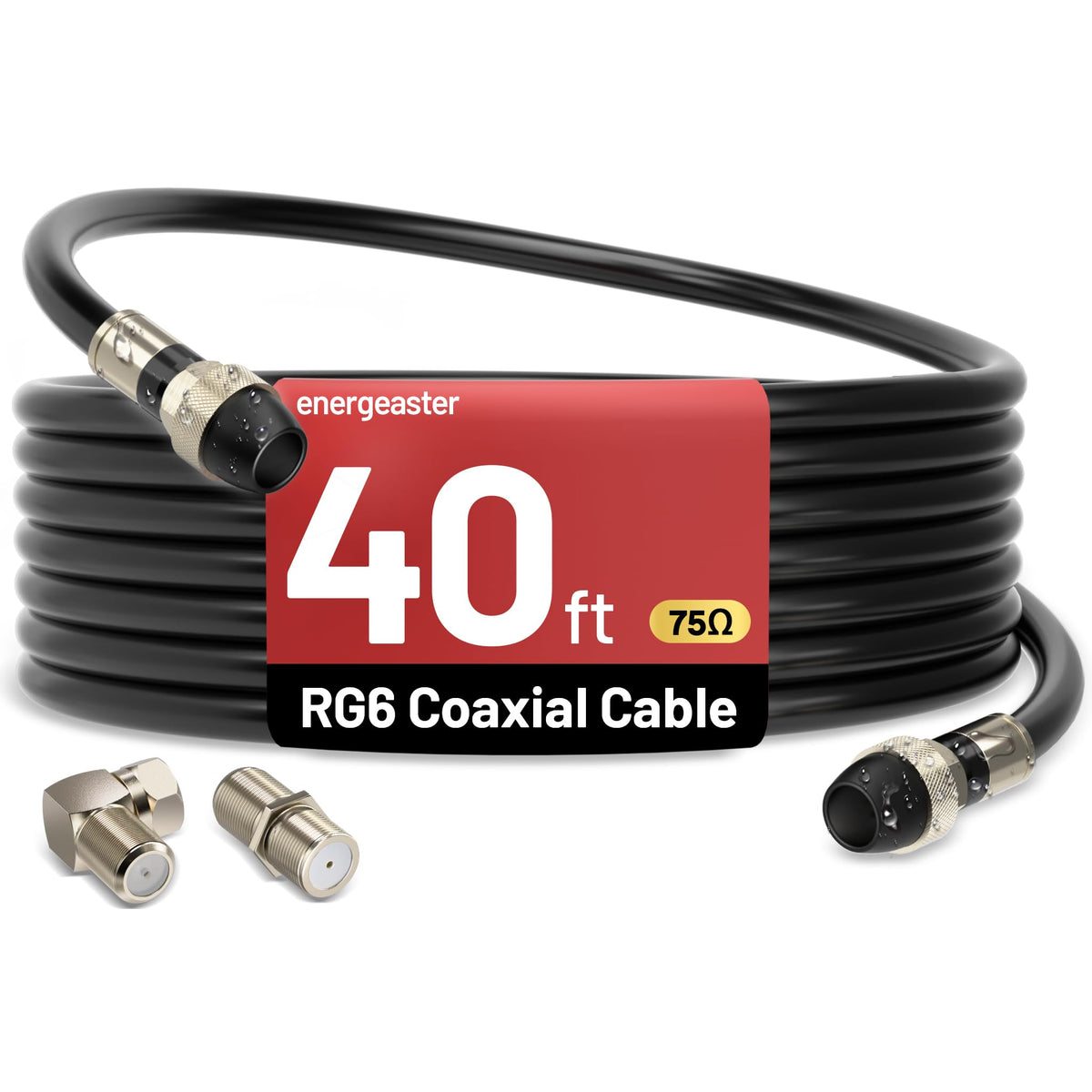 energeaster 10FT RG6 Coaxial Cable with Waterproof Rubber Boot, Black