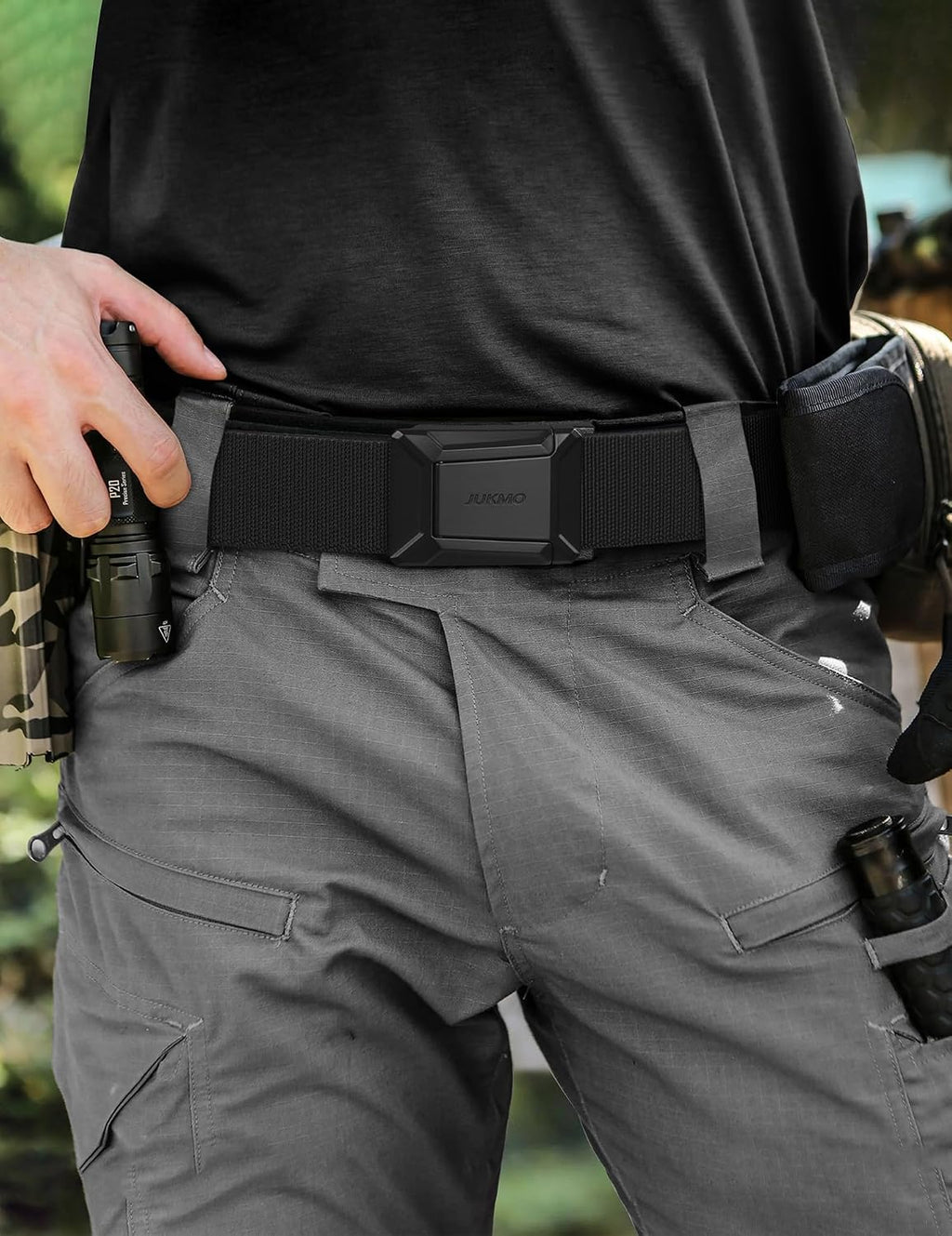 JUKMO Stretch Tactical Belt for Men, Military Work Rigger Hiking 1.5" Elastic Nylon Web Ratchet Quick Release Belt in Gift Box