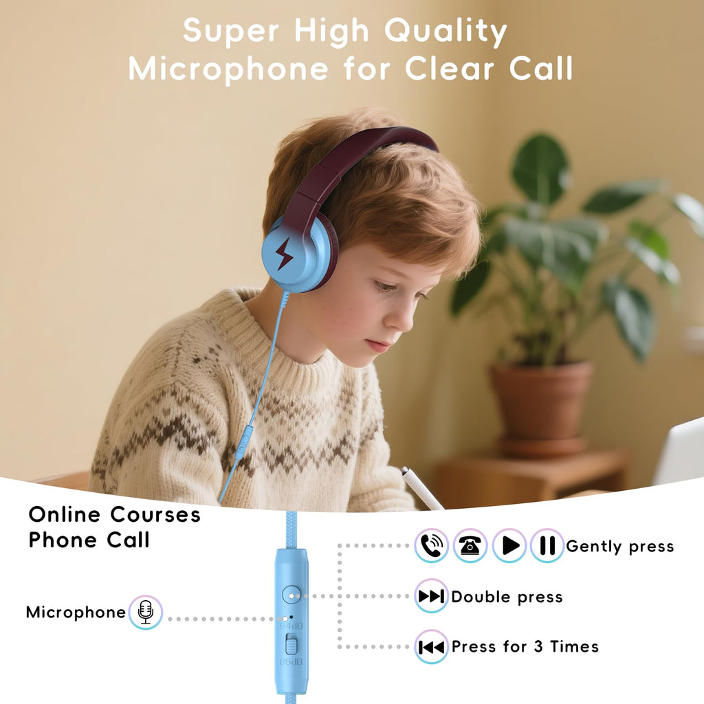 Candy Bila Wired Kids Headphones for School, Over-Ear for Boys Girls