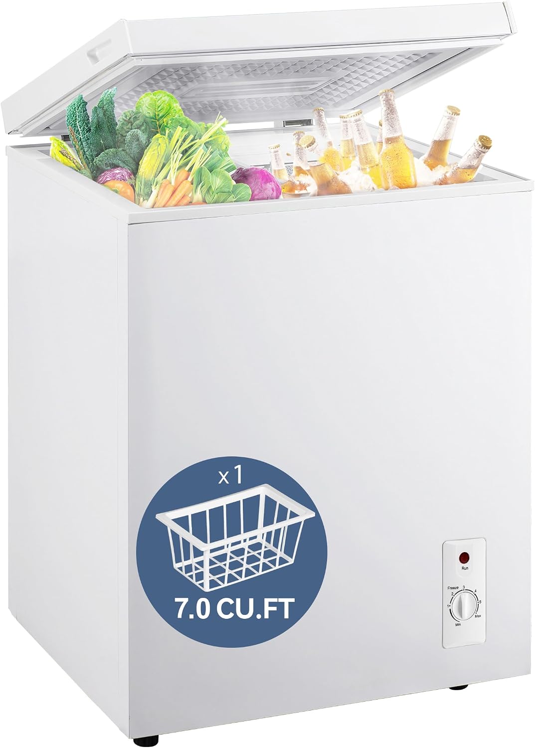 7.0 Cu Ft Chest Freezer - Energy Saving Quiet Top Open Door Mini Freezer Adjustable 6 Thermostat - Compact Small Deep Freezer w/Removable Basket and Defrost Water Drain for Home/Apartment/Garage