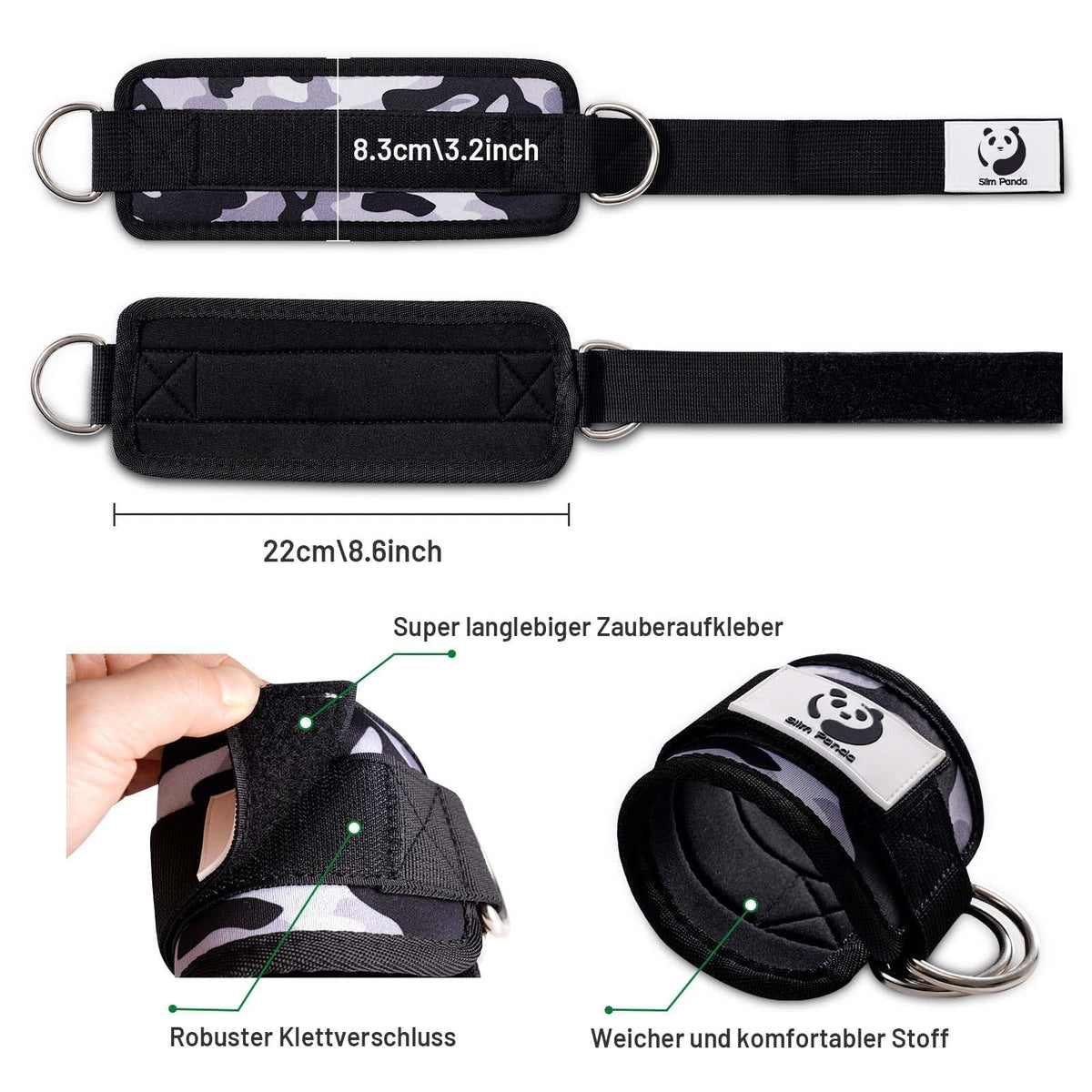 Slim Panda Ankle Straps for Cable Machines, Cable Kickback Ankle Cuffs