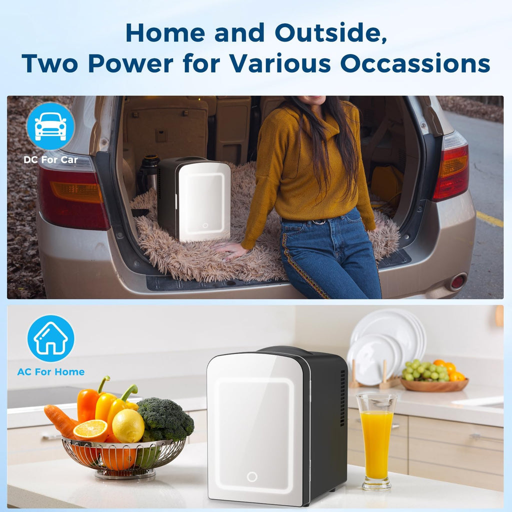 Antarctic Star Compact Refrigerator, Portable Mini Fridge, Skin Care 4L Capacity/6 Cans, for Bedroom, Car, Office & Dorm, Small Cooler for Cosmetics, Beverage and Food, White