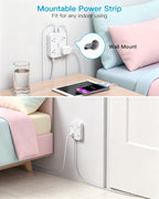 10 Ft Extension Cord, Flat Power Strip with 4 Outlets 4 USB Ports (2 USB C)