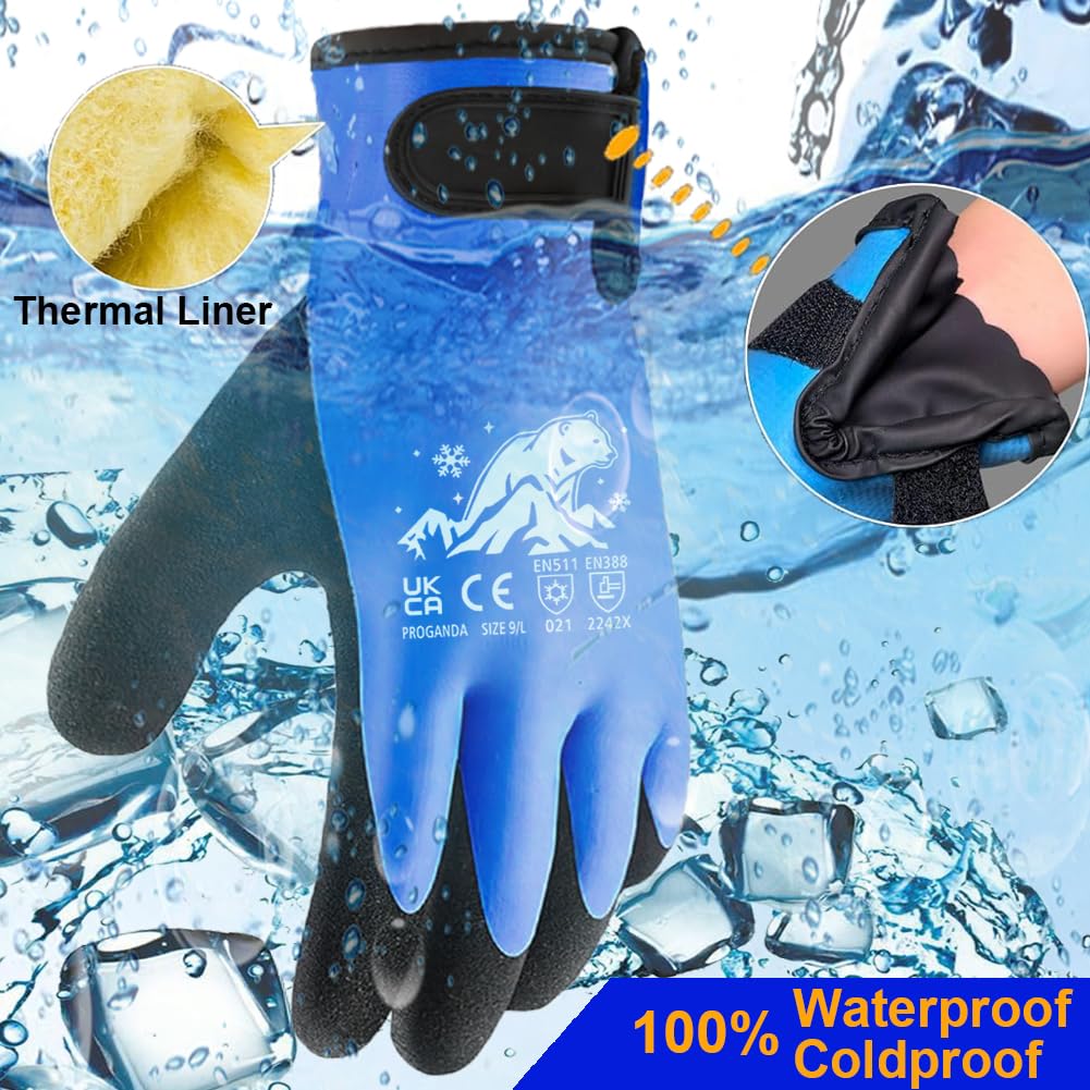Winter Work Gloves Thermal Fleece Liner Waterproof Coating Superior Grip for Cold Weather Car Washing Gardening Fishing Multipurpose