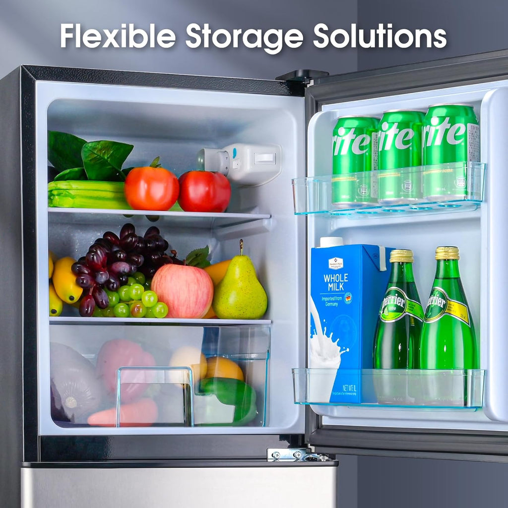 Anypro 4.0 Cu.Ft Fridge with Bottom Freezer, 2 Door Refrigerator with Drawer, 7 Level Temperatures and Adjustable Shelves for Bedroom, Dorm, Office, Apartment, Silver
