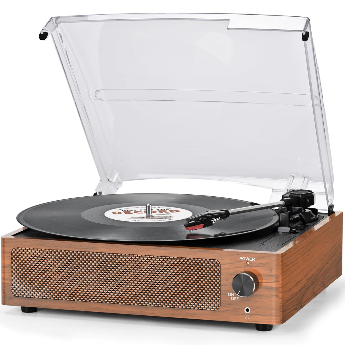 Seasonlife® Retro Vinyl Record Player with Stereo Speakers,Walnut Brown