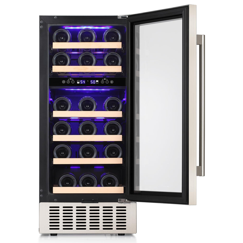 Electactic 48 Can Beverage Refrigerator,12 Bottle Wine Cooler with Seamless Stainless Steel & Glass Door, Digital Temperature Display, Countertop Mini Fridge for Soda, Wine or Beer, Silver