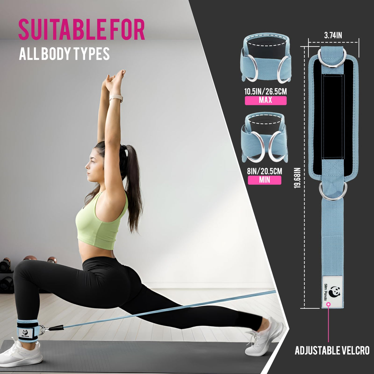 Slim Panda Ankle Straps for Cable Machines, Cable Kickback Ankle Cuffs
