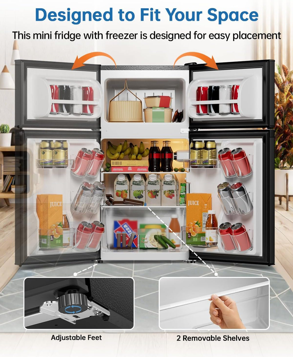 3.2 Cu Ft Mini Fridge with Freezer, Single Door Upright Freezer