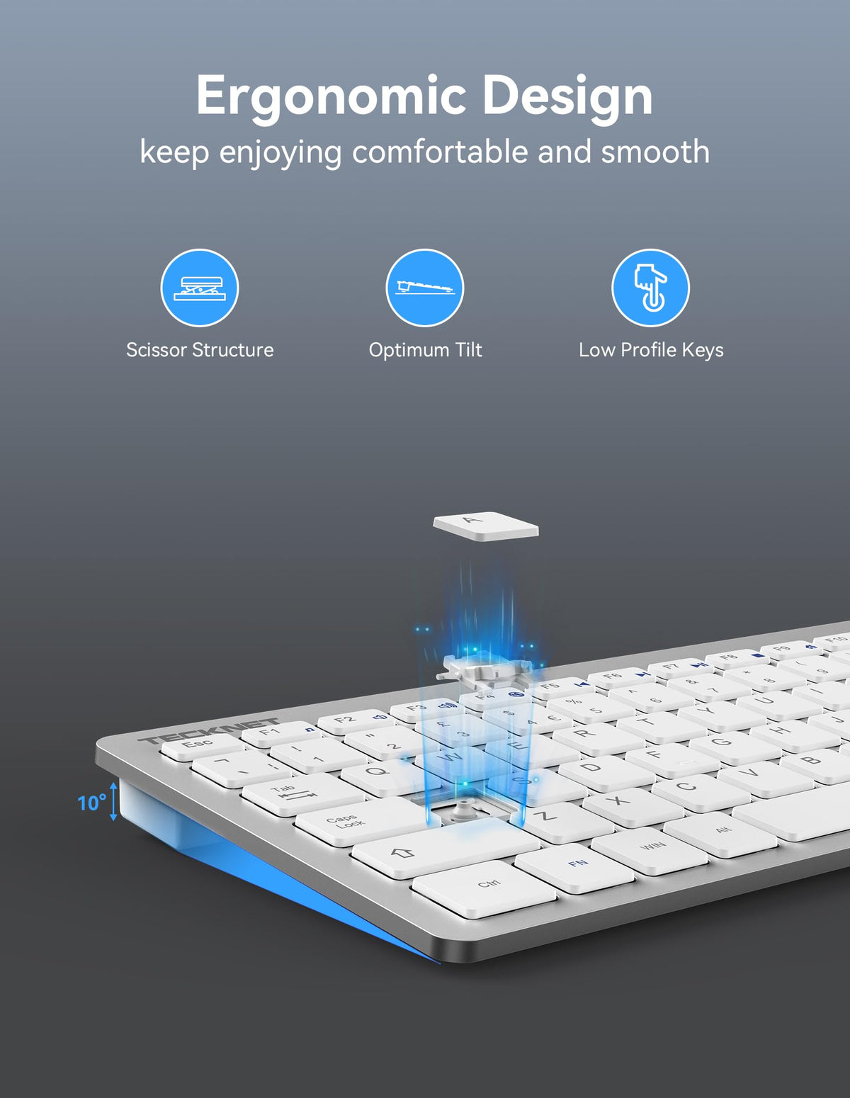 TECKNET 2.4G Wireless Compact Mini Keyboard, UK Layout, White