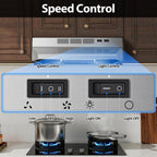 Tieasy Under Cabinet Range Hood 24 Inch, 400 CFM Stainless Steel Convertible Vent Hood with 2 Speed Exhaust Fan and Rocker Switch Control, Ducted/Ductless Kitchen Hood with Multiple Venting Options