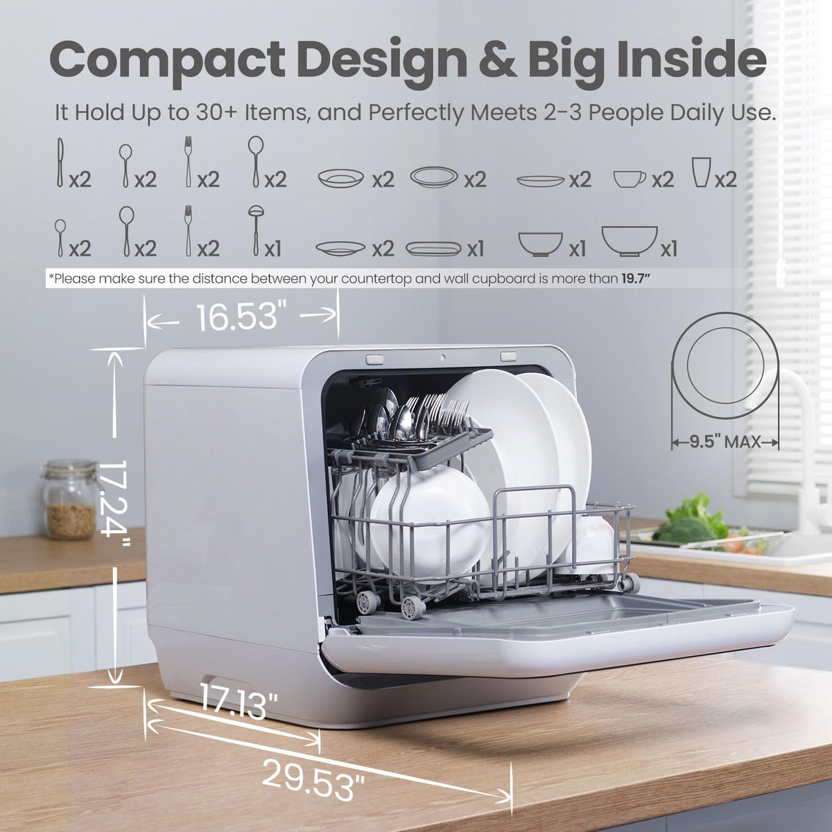 COMFEE' Portable Mini Dishwasher Countertop with 1.32Gal Built-in Water Tank for Apartments& RVs, No Hookup Needed, 6 Programs, 360° Dual Spray, 162℉ High-Temp& Air-Dry Function