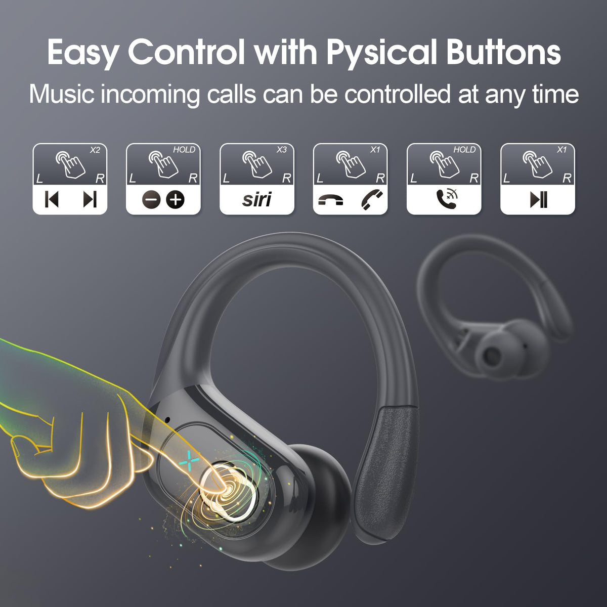 Aptkdoe Wireless Earbuds 75H Bluetooth 5.4 Sport Headphones with Earhooks