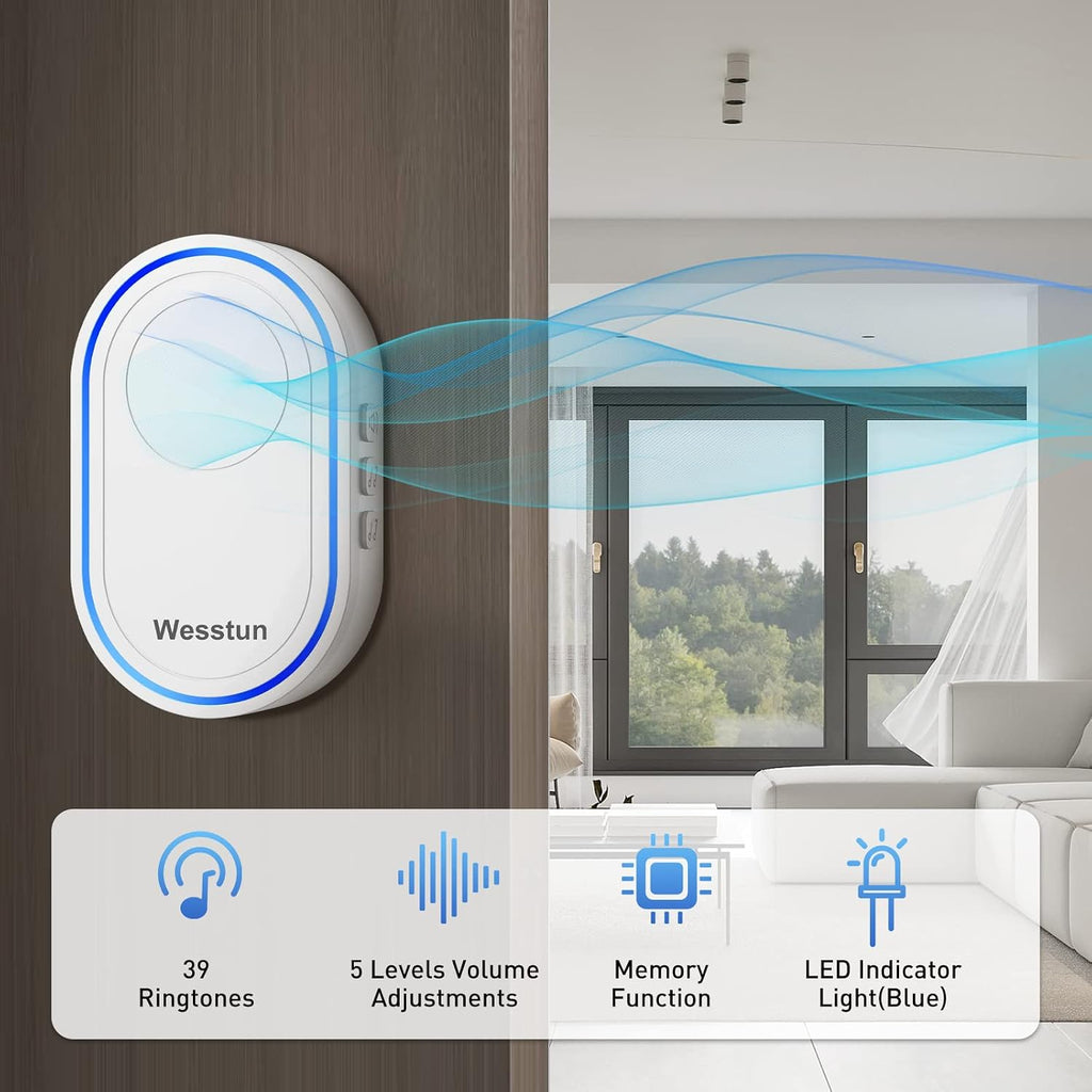 Wireless Doorbell, 39 Chimes, Door Bells Wireless Cordless, White