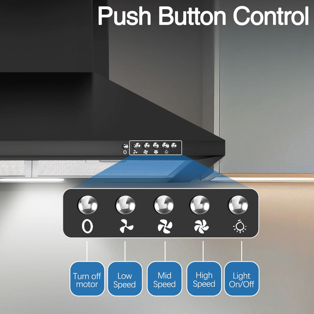 SNDOAS Range Hood 30 inch,Wall Mount Range Hood in Stainless Steel With Ducted/Ductless Convertible,Stove Vent Hood with Aluminum Filters,3 Speed Exhaust Fan,LED Light,Button Control