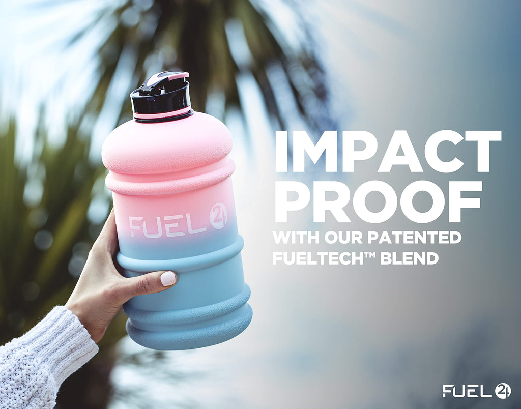 Fuel24 Jug - 2.2 Litre Water Bottle - Extra Strong Flex Material - Drop Proof, Pop or Straw Cap Options - 2.2L Large Gym Sports Bottle, BPA FREE