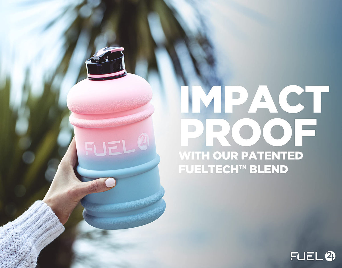 Fuel24 Jug - 2.2 Litre Water Bottle - Extra Strong Flex Material - Drop Proof, Pop or Straw Cap Options - 2.2L Large Gym Sports Bottle, BPA FREE