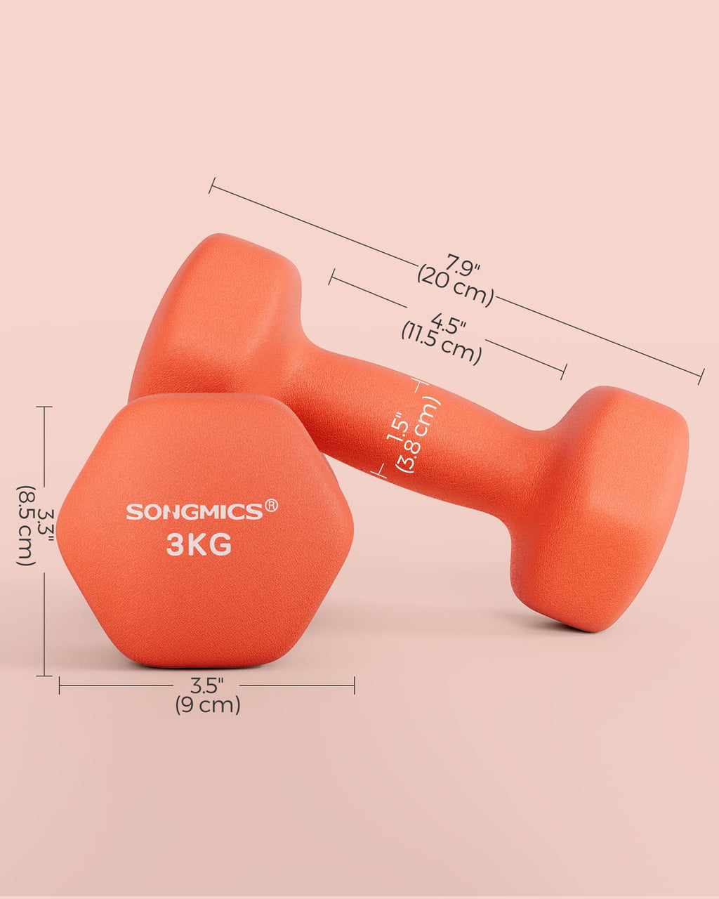 SONGMICS Hex Neoprene Dumbbells, 1/2/3/4/5KG Pair Weights for Fitness Training