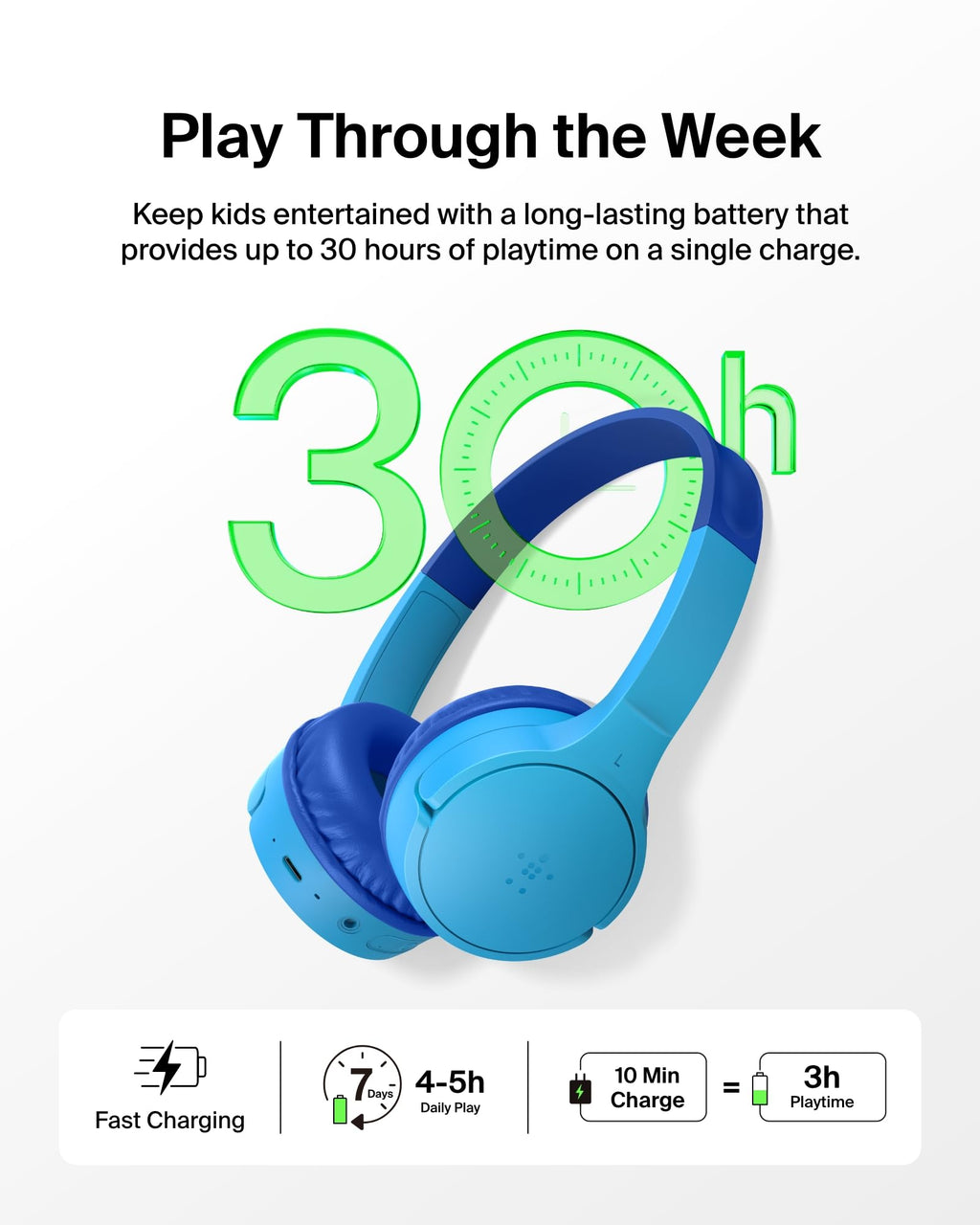 Belkin SoundForm Mini Kids Headphones, Wireless & Wired, 30H Playtime, Case