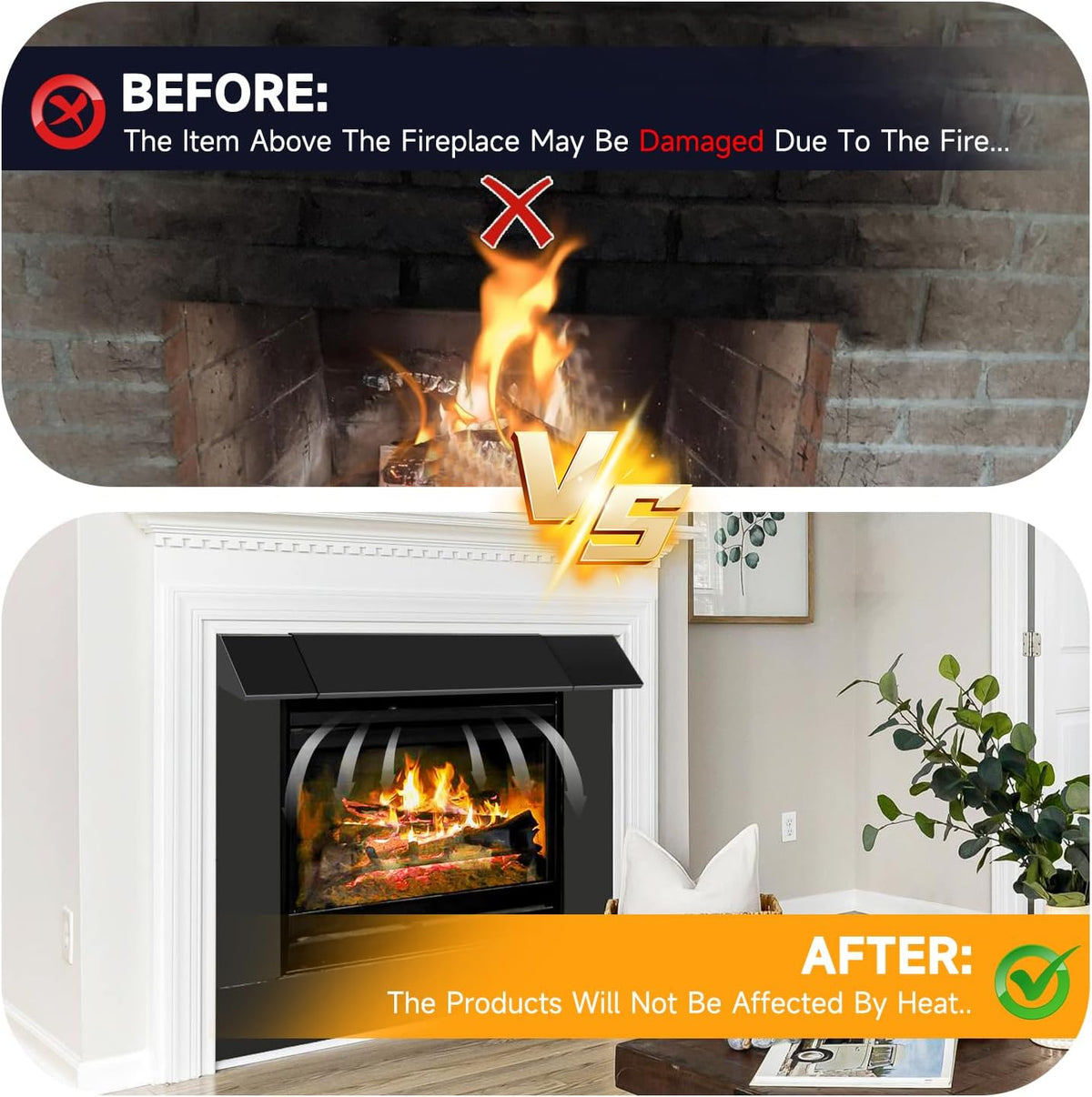 Black Fireplace Hood Heat Deflector,28" to 48" Adjustable
