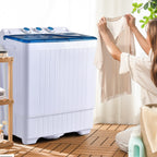 COSTWAY Portable Washing Machine, Twin Tub 26lbs Capacity Laundry, 18lbs Washer and 8lbs Spinner Combo with Timer Knobs, Built-in Drain Pump, Compact Washer for Home Dorm Apartment (Grey+White)