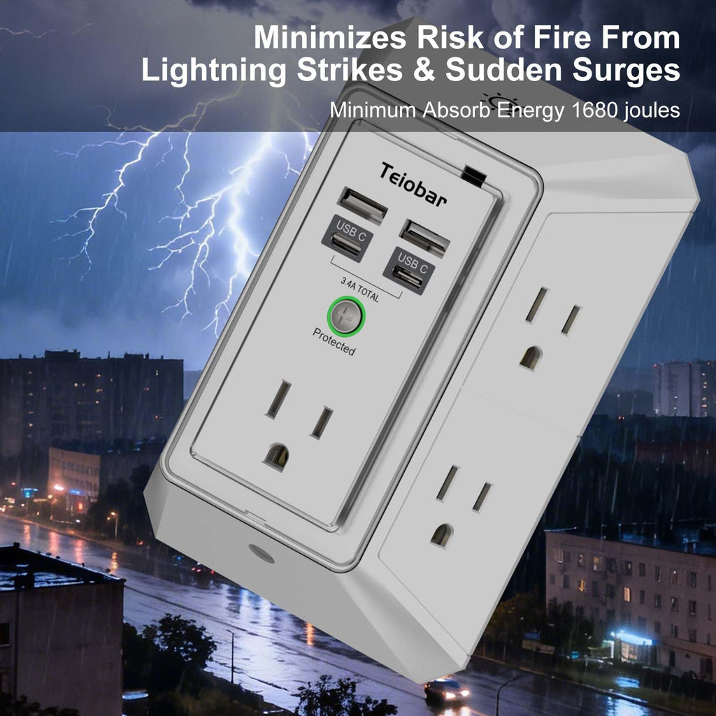 Multi Plug Wall Outlet Surge Protector with 6-Outlet & 4 USB Ports(2USB-C)