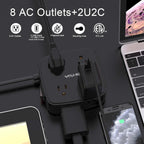 6 Ft Surge Protector Power Strip - YISHU 8 Widely Outlets with 4 USB Ports, 3 Side Outlet Extender with 6 Feet Flat Extension Cord, Ultra Flat Plug, Wall Mount, Desk USB Charging Station, ETL, Black